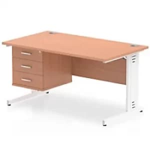 Image of Dynamic Rectangular Office Desk Beech MFC Cable Managed Cantilever Leg White Frame Impulse 1 x 3 Drawer Fixed Ped 1400 x 800 x 730mm