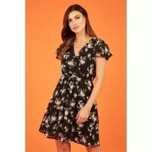 Image of Mela London Black Floral Print Skater Dress - Black