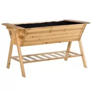 Image of Outsunny Free Standing Wooden Planter Garden Raised Bed W/ Shelf 148.5x79x82cm