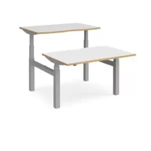 Image of Height Adjustable Desk Back To Back Rectangular Desks 1200mm White/Oak Tops With Silver Frames Elev8 Touch