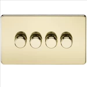 Image of KnightsBridge 60-400W 4G 2 Way 230V Screwless Polished Brass Electric Dimmer Switch