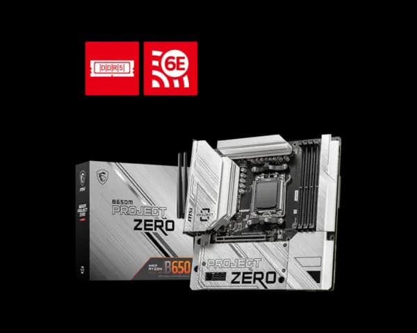 Image of MSI B650M PROJECT ZERO DDR5 AMD AM5 Back-Connect MicroATX Motherboard