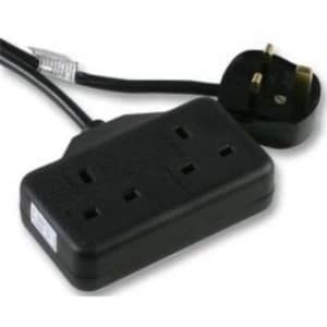 Image of Zexum Black UK 3 Pin Plug with 2 Gang 2G Socket Extension Cord Cable Lead - 5 Metres