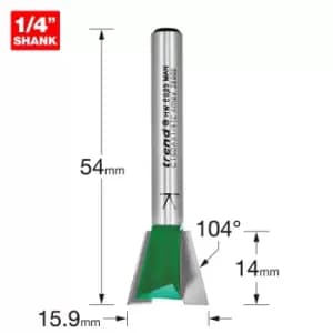 Image of Trend CRAFTPRO Dovetail Jig Router Cutter 15.9mm 14mm 1/4"