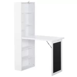 Image of HOMCOM Fold-out Convertible Writing Desk Wall Mount Cabinet with Blackboard and Side Shelf Multi-Function Home Office Workstation, White