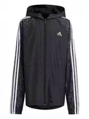 Image of Boys, adidas Junior Unisex Yb Tr Wv Jacket, Black/Silver, Size 9-10 Years