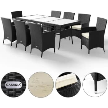 Image of Poly Rattan Seating Group Nice 8 Garden Chairs 5cm 2" Pads Table 190x90cm 75x35IN Outdoor Furniture Black - Casaria