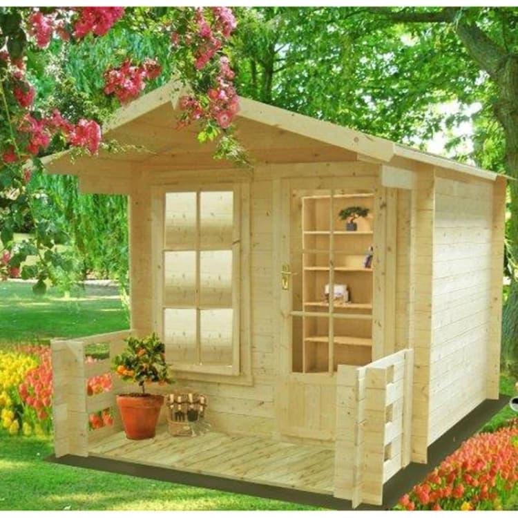Image of Shires Maulden with veranda Log Cabin Home Office Garden Room Approx 9x9 ft in Natural Natural Unisex