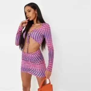 Image of Missguided Wrap Ls Top Abstract Print - Pink