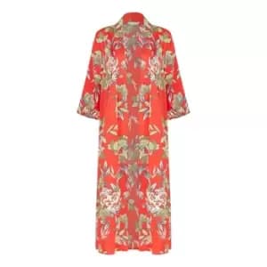 Image of Yumi Red Satin Blossom Print Kimono (Red) - Red