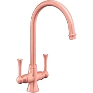 Image of Traditional Estuary Kitchen Mixer Tap Twin Lever Swivel Curved Brushed Copper
