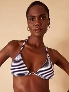 Image of Accessorize Ring Detail Stripe Triangle Bikini Top - Navy, Size 12, Women
