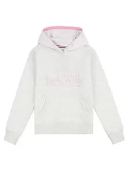 Image of Jack Wills Girls Script Hoodie - Oatmeal Heather, Off White, Size Age: 10-11 Years, Women