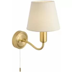 Image of Bathroom Wall Light Fitting - Satin Brass Plate & Ivory Fabric Shade - Modern