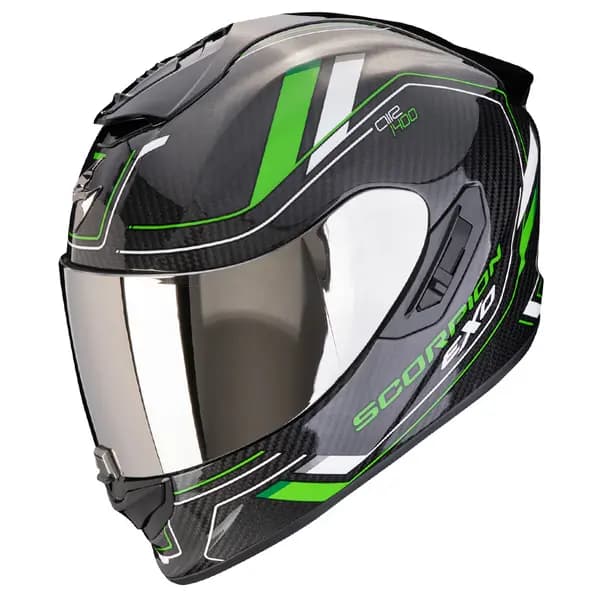 Image of Scorpion EXO-1400 Evo II Carbon Air Mirage Black Green Full Face Helmet 2XL