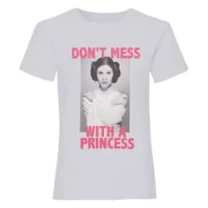 Image of Star Wars Girls DonA't Mess Princess Leia T-Shirt (12-13 Years) (Grey Heather)