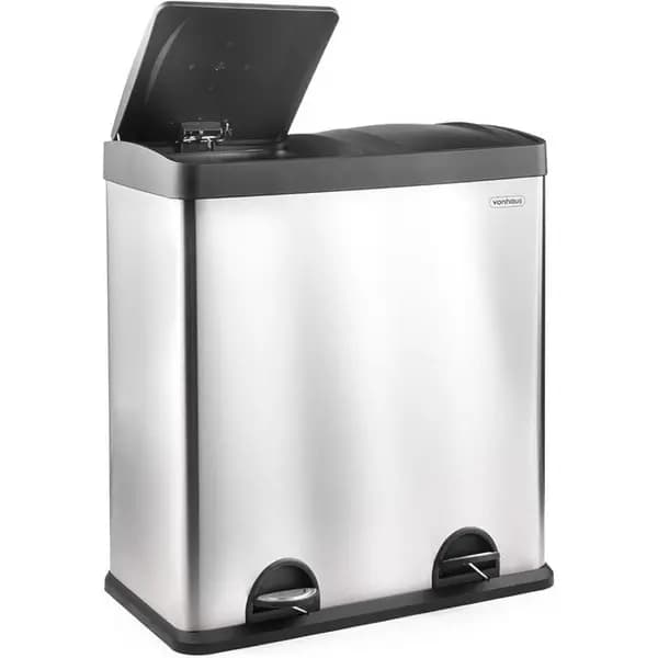 Image of VonHaus VonHaus 60L Large 2 Compartment Recycling Bin - Silver One Size