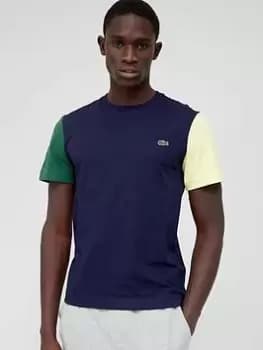 Image of Mens Lacoste Regular Fit Colour-block Cotton Jersey T-Shirt Size 8 - 3XL Navy Blue / Green / Yellow