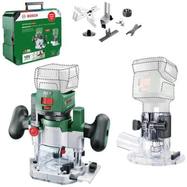 Image of Bosch Home and Garden Cordless 2-in-1 palm Router 06039D5002 AdvancedTrimRouter 18V-8 Combi-Set