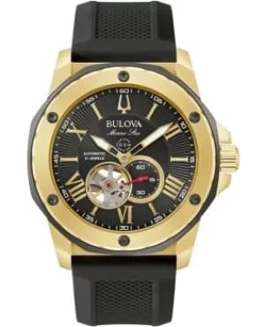 Image of Bulova Marine Star Black Dial Silicone Strap Mens Watch 98A272 98A272