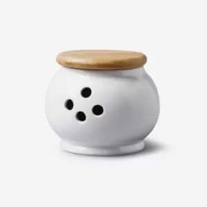 Image of Porcelain Garlic Pot with Wooden Lid