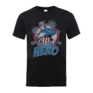 Image of Marvel Comics Captain Amercia Full Time Hero Mens Black T-Shirt - L - Black