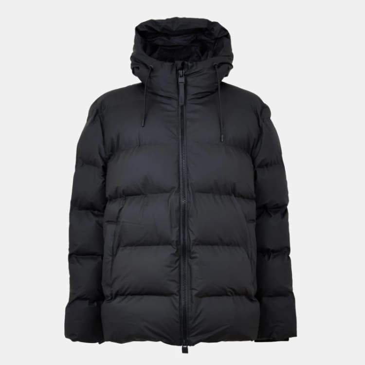 Image of Rains Mens Alta Waterproof Hooded Short Puffer Jacket Black 01 male X Small