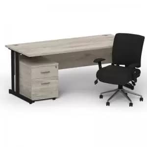 Image of Impulse 1600800 Black Cant Desk Grey Oak 2 Dr Mobile Ped & Chiro