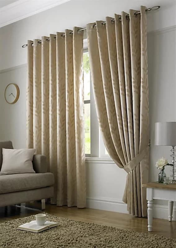Image of ALAN SYMONDS Tivoli, Latte Lined Curtains, Trailing Leave Floral Jacquard Design, Ready Made Eyelet Curtain Pairs, 90' x 90' 12401024