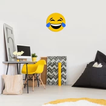 Image of Emoji - 8 Yellow Black White Blue Decorative Wooden Wall Accessory