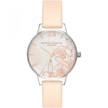 Image of Abstract Florals Silver & Nude Peach Watch