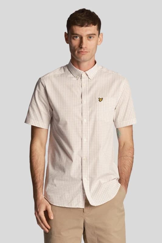 Image of Lyle & Scott Mens Gingham Short Sleeve Shirt Ecru Size: Small Ecru Male S