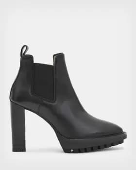 Image of AllSaints Womens Harper Leather Boots, Black, Size: UK 7/US 10/EU 40