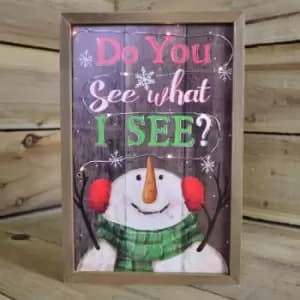 Image of 20cm x 30cm Festive Light Up Christmas Snowman Hanging Wall Plaque Decoration