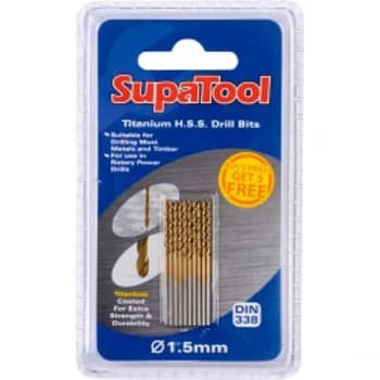 Image of SupaTool Titanium Coated HSS Drill Bits 1.5x40mm 10 Piece