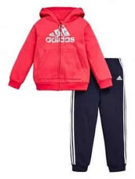 Image of adidas Infants Logo Full Zip Fleece Hoodie and Joggers Set - Pink, Size 18-24 Months