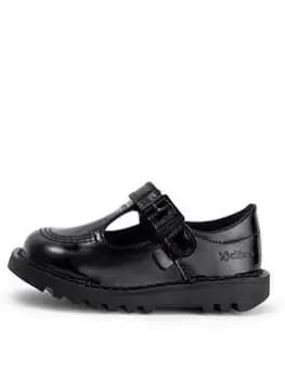 Image of Kickers Kick T Bar Velcro Patent School Shoe, Black, Size 10 Younger