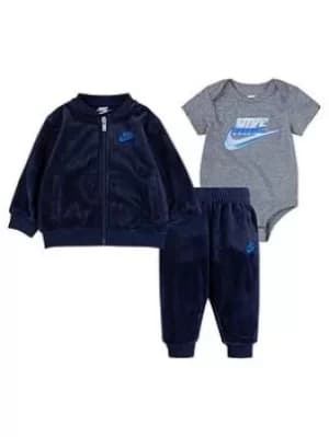 Image of Boys, Nike Velour Tracksuit 3pc Set, Blue, Size 24 Months