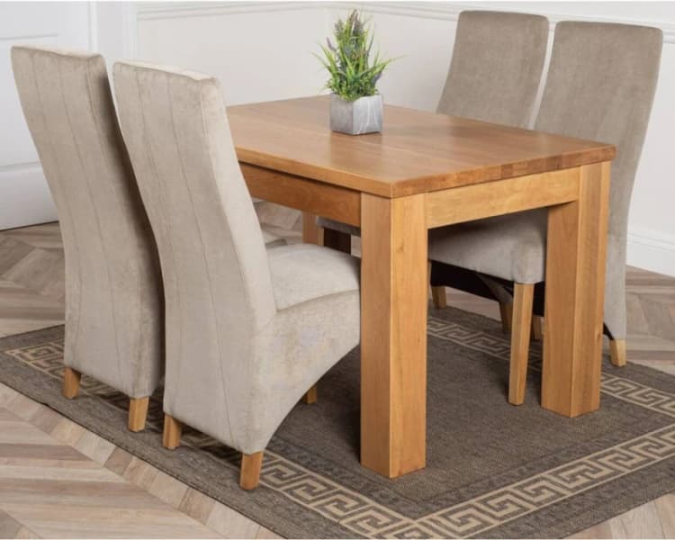 Image of Thats Furniture Dakot 127 x 82cm Oak Small Dining Table & 4 Lola Fabric Chairs in Grey Size: 127 x 82cm Grey Unisex 127 x 82 cm