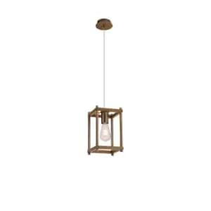 Image of Catskill Ceiling Pendant, E27, Medium Oak, Antique Brass