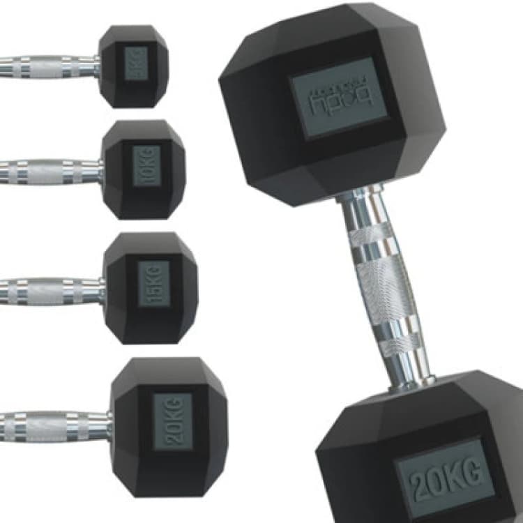 Image of Body Revolution Hex Dumbbells 1kg - 40kg Pairs - 37.5kg pair Black unisex