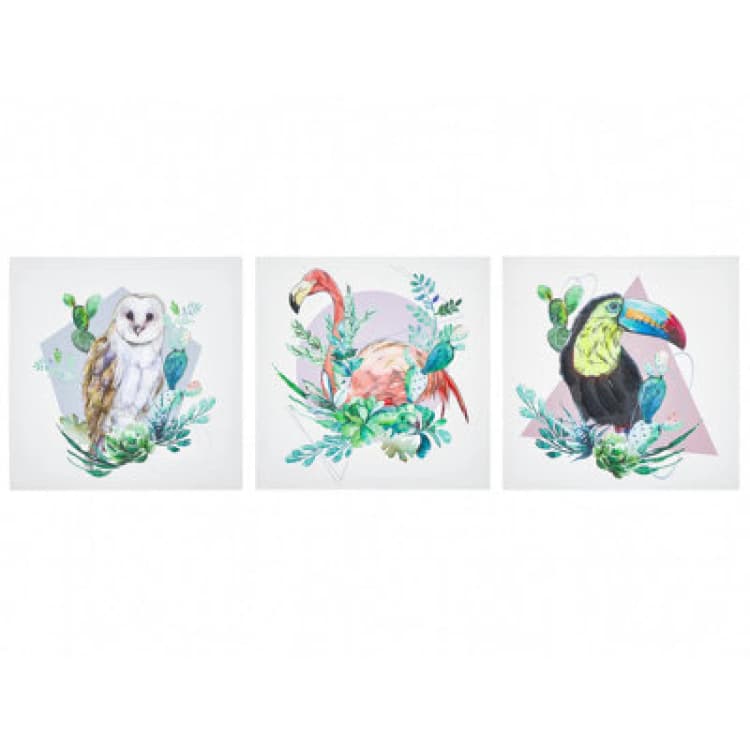 Image of Beliani Set Of 3 Canvases Menaka Animal Motif 30 X 30 Cm Multicolour