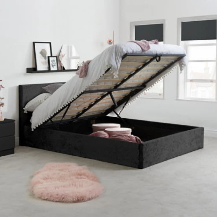 Image of Birlea 150Cm Berlin Fabric Birlea Ottoman Bed Black Crushed Velvet, Black DS 150BRLIN FAB OTTOBLK C/VLVT
