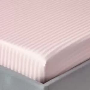 Image of Pink Egyptian Cotton Satin Stripe Fitted Sheet 330 Thread Count, Single - Pink - Pink - Homescapes