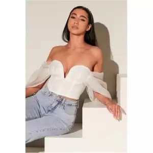 Image of I Saw It First White Organza Sleeve Binding Detail Corset Top - White