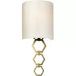 Image of Elstead Clark Small 1 Light Wall Light, Aged Brass, Ivory Faux Silk Shade