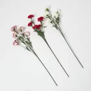 Image of HOMESCAPES Artificial Carnation Spray Single Stem Set of 3, 55cm - Pink, Green, White