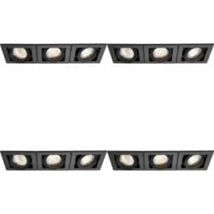 Image of 4 pack Triple Recessed Boxed Downlight - 3 x 50W GU10 Reflector - Matt Black