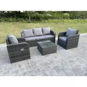 Image of Fimous 5 Seater Outdoor Dark Grey Rattan Lounge Complete Sofa Set with Adjustable Chair and Square Coffee Table