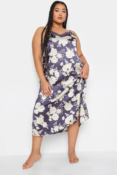 Image of Yours Printed Satin Chemise Purple